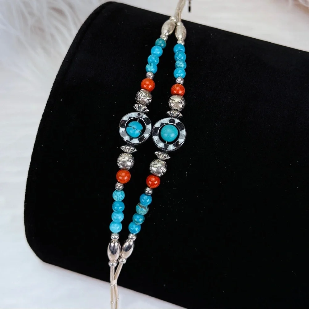 Bohemian southwestern two strand silver tone, handmade costume bracelet
